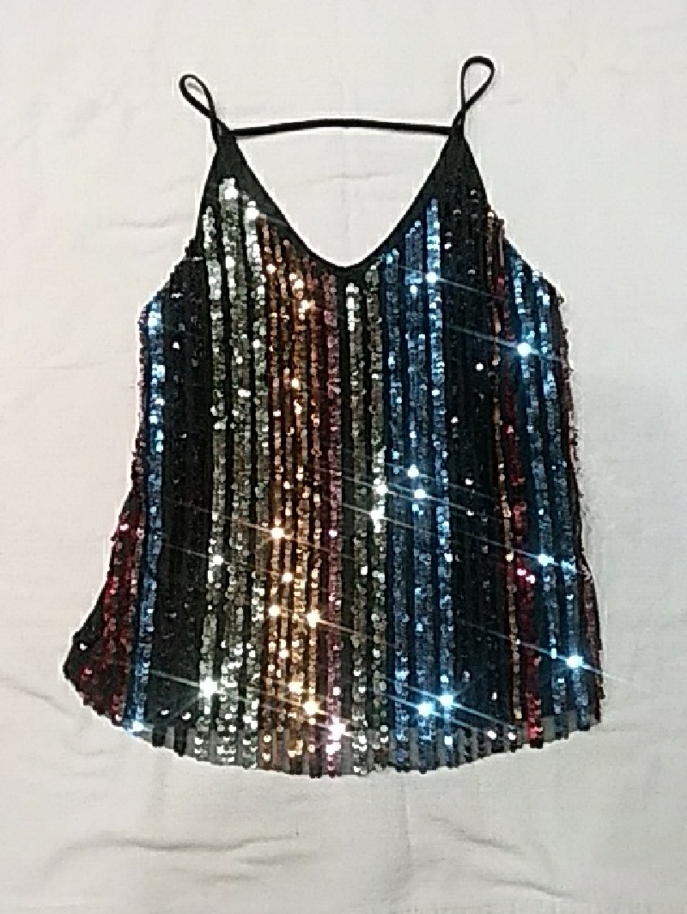 Rue21 Sequin Stripe Cami Top - Black with Multi Colored Stripes